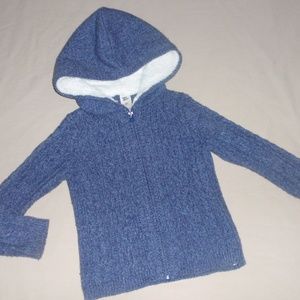 OshKosh Boys Hooded Cable Knit Zip Up Sweater Jacket Marled Blue 4t